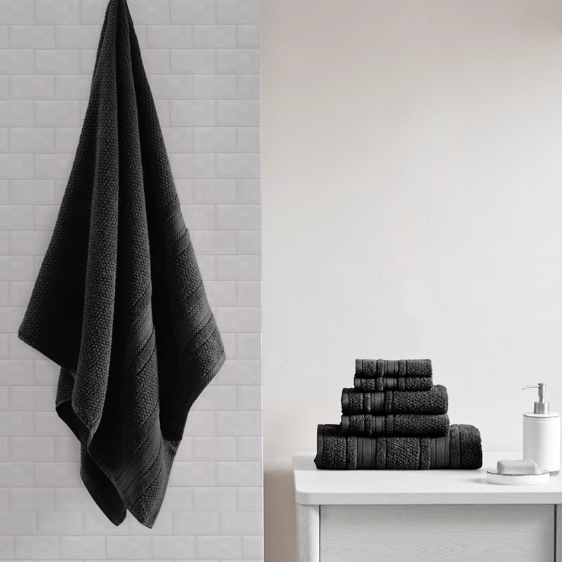  Soft Cotton Quick Dry Bath Towel 6 Piece Set, Black