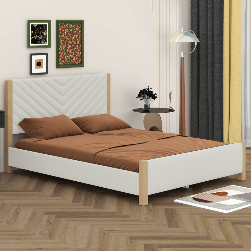 Base de lit tapissier moderne Mid-Century, Beige