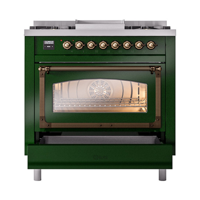 ILVE Nostalgie II Noblesse 36 in Dual Fuel Range, Emerald Green/Bronze, Natural Gas
