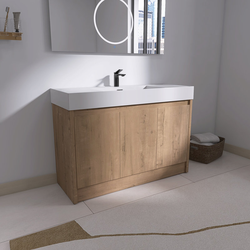  Quarnar 48" Freestanding Bathroom Vanity with Resin Sinks, 3 Soft-Close doors,Adjustable Shelf, Centre, 48" W