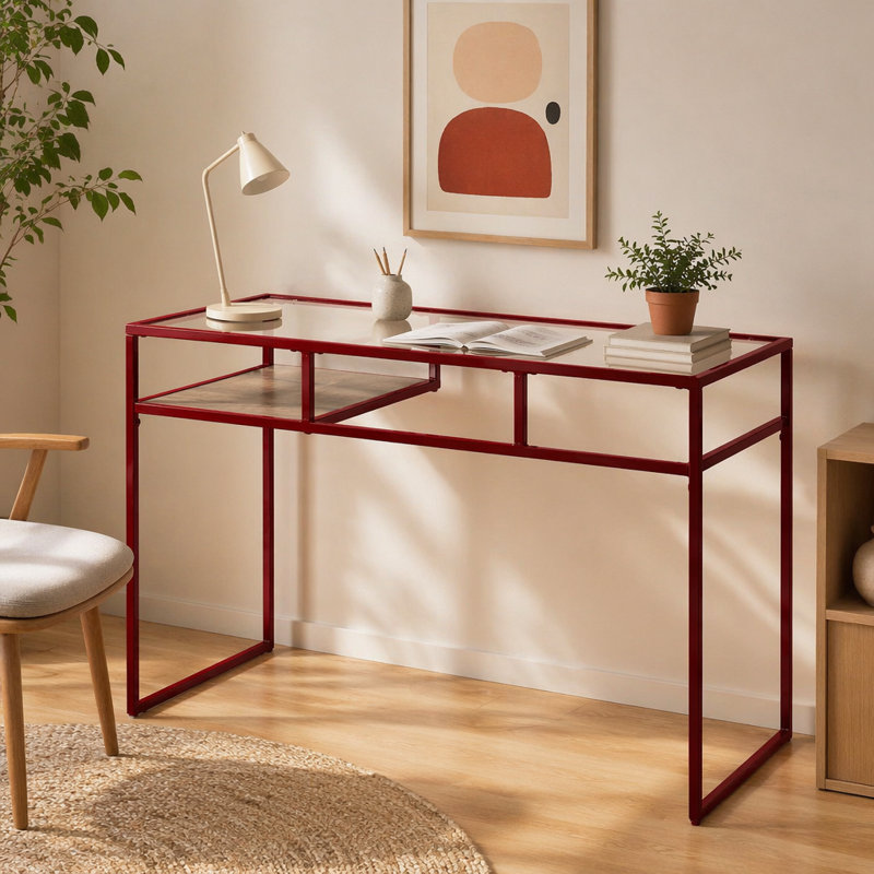 Yasin Glass Writing Desk, Red
