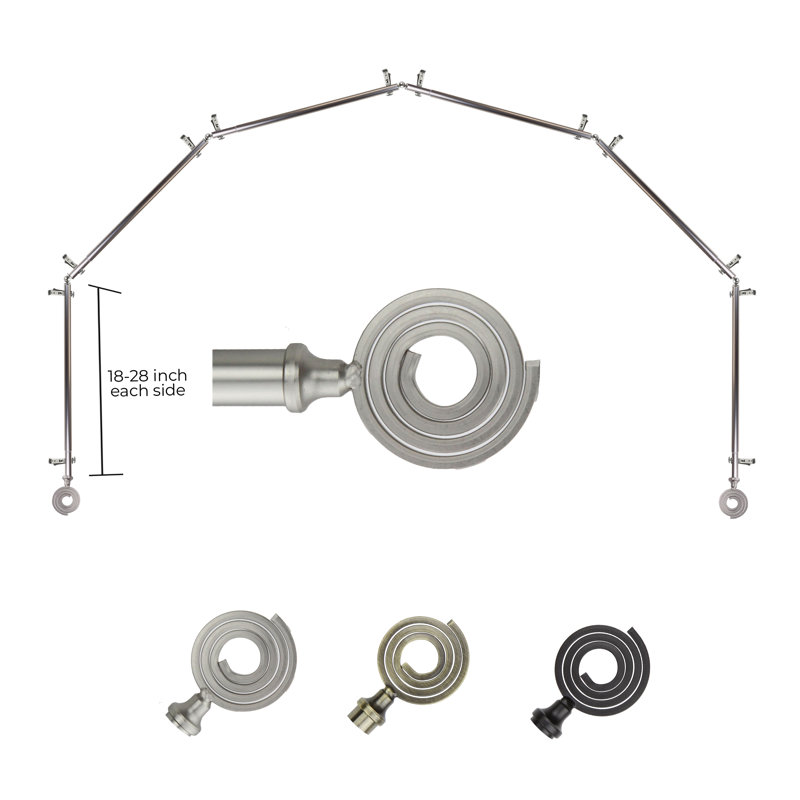 Adjustable 28" to 48" 0.81" Bay Window Single Curtain Rod, Satin Nickel, 18" - 28" (each side)