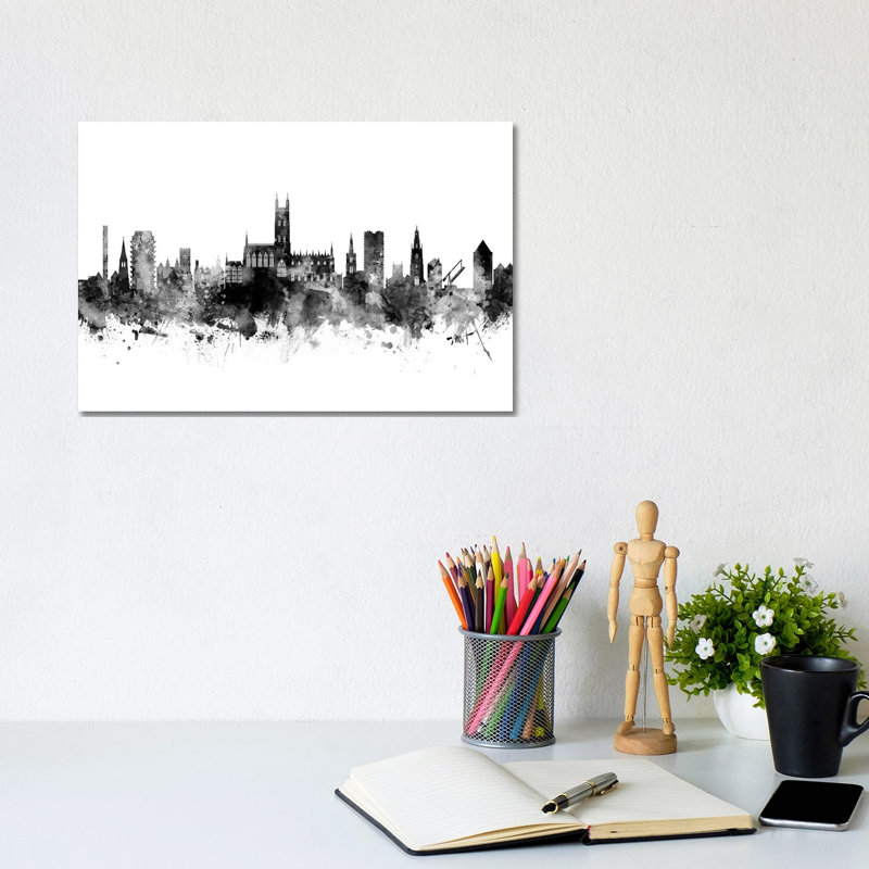 Gloucester, England Skyline In Black And White by Michael Tompsett - Wrapped Canvas Gallery-Wrapped Canvas Giclée