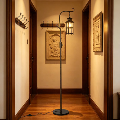 Lampe sur pied de ferme à intensité variable avec lanterne rétro - Lampe sur pied réglable pour le salon, la chambre à coucher et le bureau avec base robuste