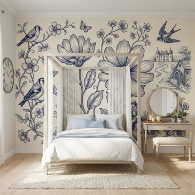 Toile Wallpaper Blue And White Pastoral Countryside Wall Mural