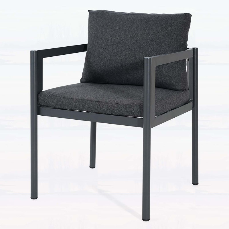 Ensemble de 2 chaises de salle à manger d'extérieur, structure en aluminium gris toutes saisons avec coussins en tissu gris, capacité de 300 lb