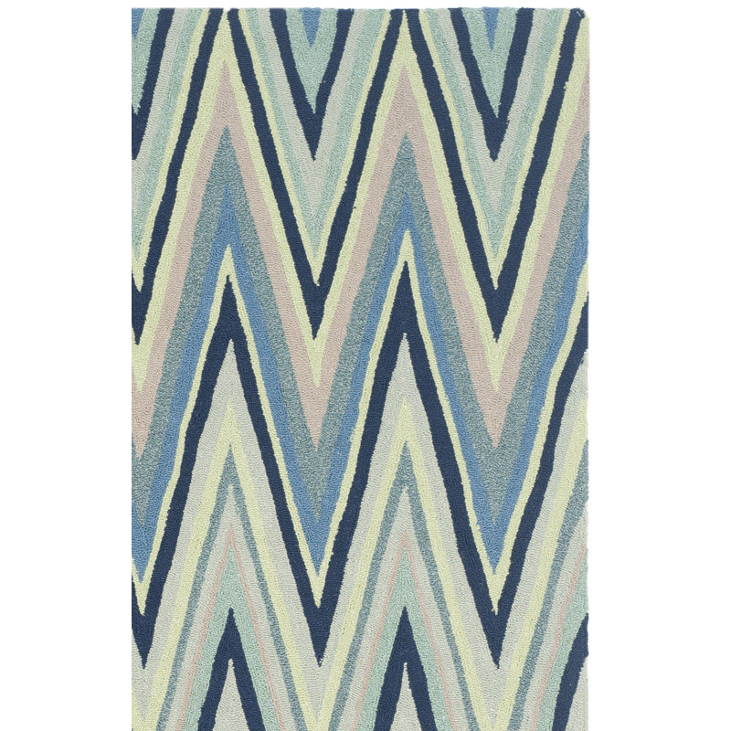 Tapis crocheté à la main bleu marine / multicolore intérieur / extérieur Ardi, Rectangle 3 pi 6 po x 5 pi 6 po