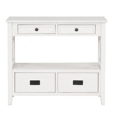 36'' Farmhouse Pine Wood Console Table Entry Sofa Table With 4 Drawers & 1 Storage Shelf For Entryway Living Room Bedroom Hallway Kitchen(Retro Blue)