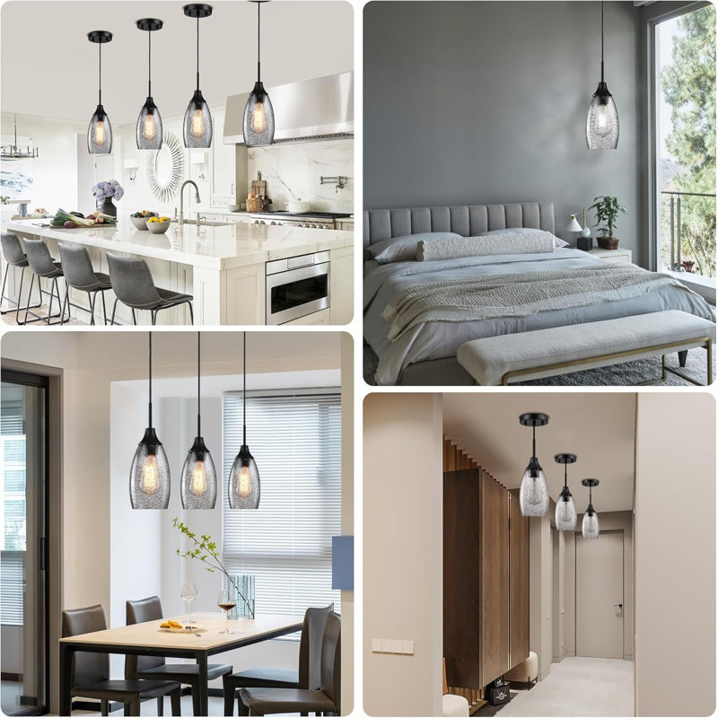 3-pack Black Seeded Mini Glass Pendant Light