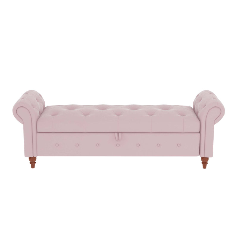 Xamiera Upholstered Bench with Flip Top, Pink