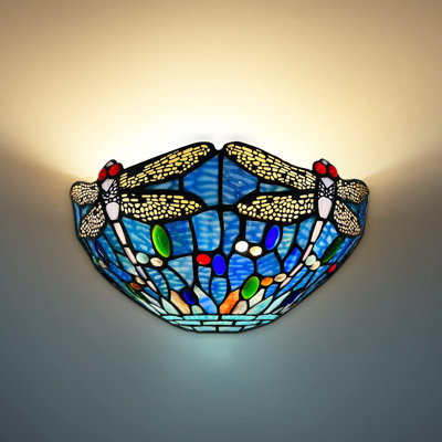 Applique murale Brombert Tiffany de style libellule rétro en verre coloré de 12 po de largeur