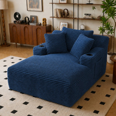 67" Oversized Cloud Corduroy Sleeper Sofa With Side Book Pocket And Armrest Cup Holder