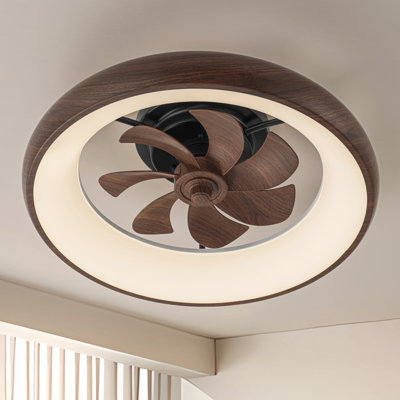 Ventilateur de plafond intelligent 20 po à DEL à grain de bois avec lumière et voix / application / télécommande