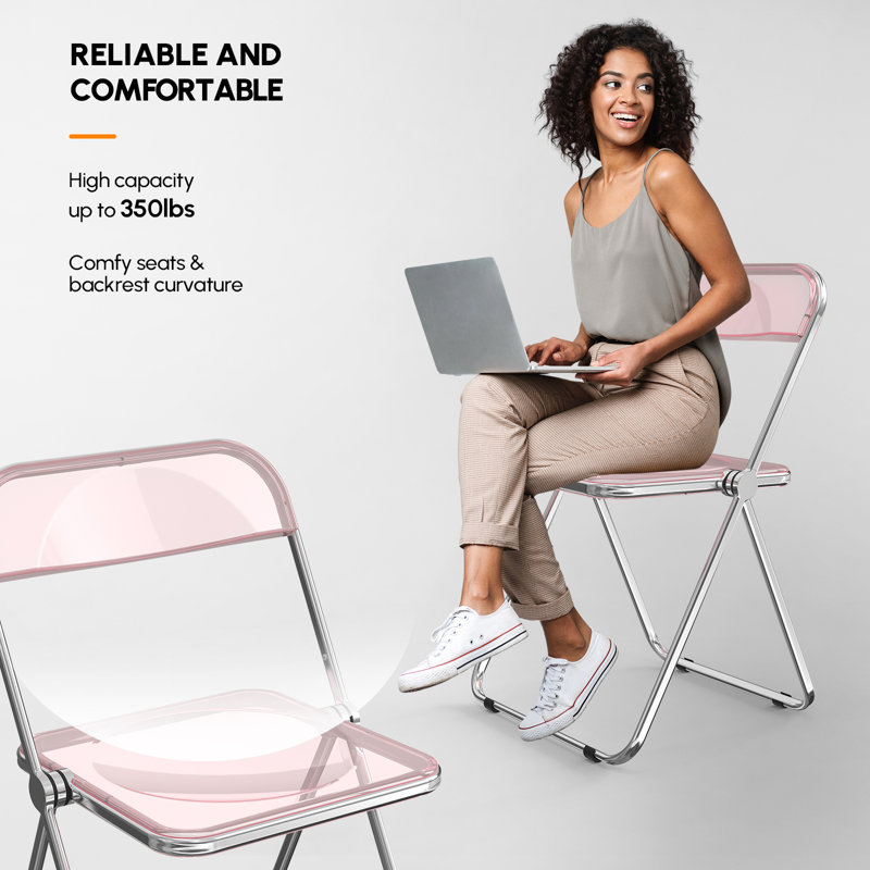 Alcorn Steel Stackable Folding Chair Folding Chair Set, Pink