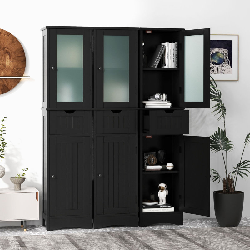 Amatul Glass Freestanding Linen Cabinet