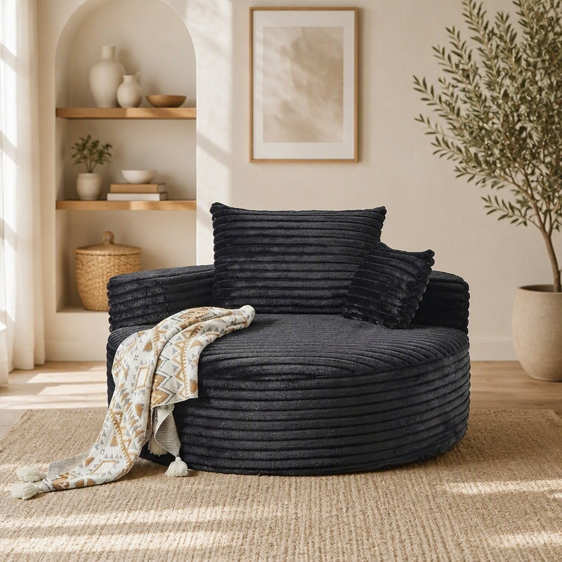 Fauteuil lounge rond surdimensionné et moderne avec assise profonde et mousse à mémoire de forme pour un confort de détente optimal à l'intérieur