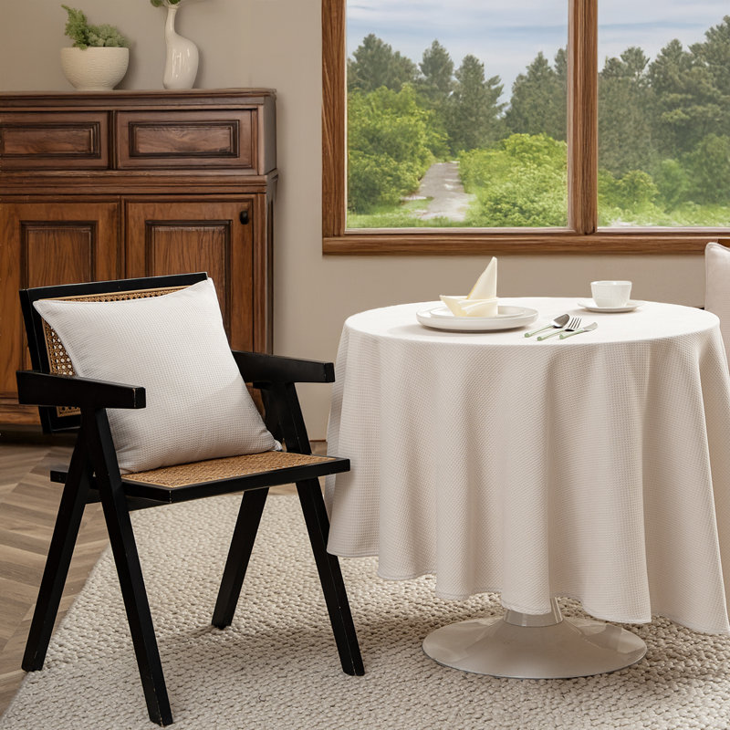 Waffle Weave Solid Color Tablecloth Round, Round 72", Ivory