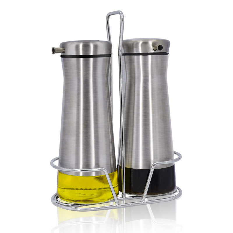 Distributeur d'huile et de vinaigre avec support - Ensemble de 2 flacons distributeurs d'huile anti-goutte pour la cuisine - Accessoires et décoration pour la maison, les restaurants et les mariages