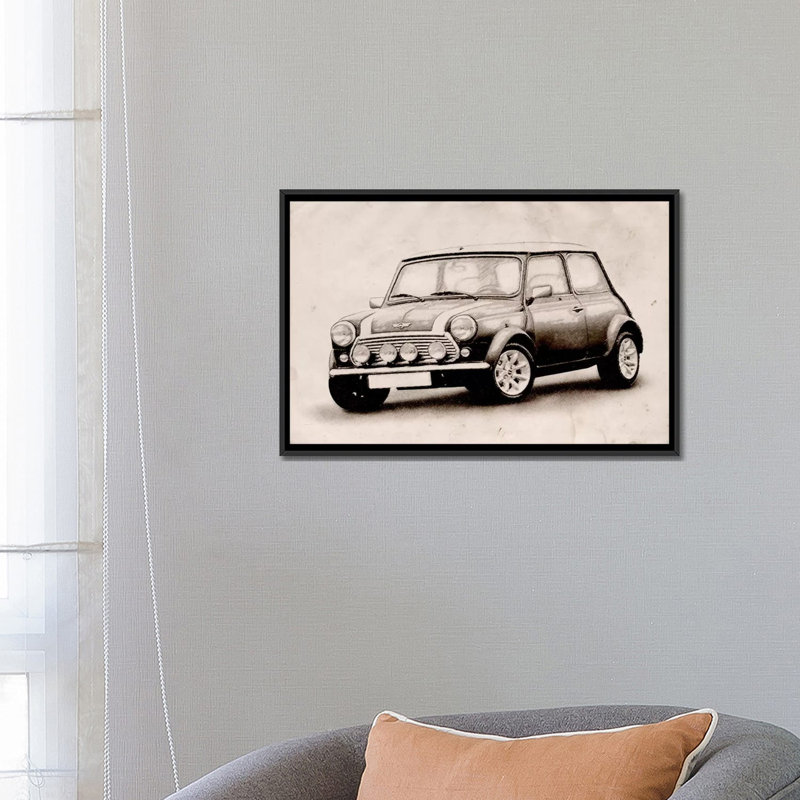 « mini cooper sketch » par michael tompsett, impression sur toile, H 40 po x l 60 po x P 1,5 po, Toile avec cadre noir