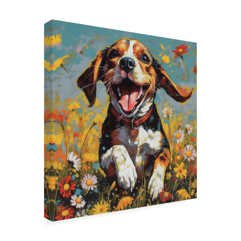 Animals Daisy Field Frolic - Wrapped Canvas Print, L 14 po x H 14 po