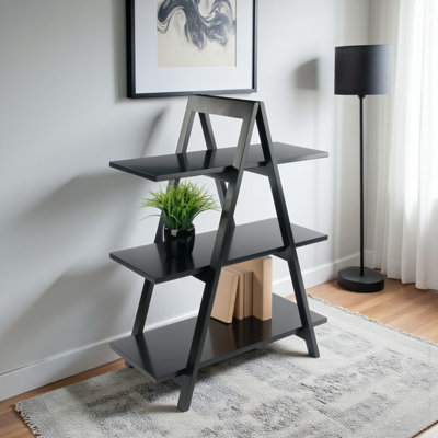 Stradford Solid Wood Shelving Unit in Black Finish, 38.39'' H X 30.12'' W X 15.28'' D