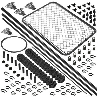 4ft. x 104ft. Fencing DIY Set, 9 Gauge Black Vinyl Coated Chain Link Fence Kit w/Fence Fabric, Gate, Posts, Top Rails & Hardware