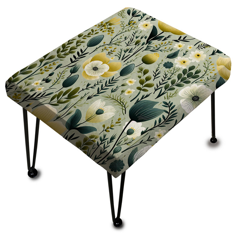 Tranquil Green And White Garden Blooms - Floral Rectangle Ottoman