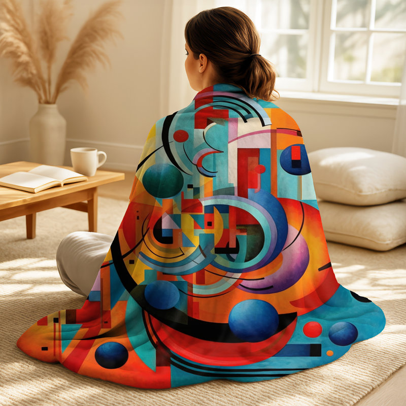 Couverture confortable orange à motif géométrique bleu - formes abstraites, Blanket only (1 piece)