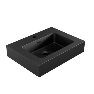 Lavabo de salle de bain intégré intégré en quartz noir mat sans drain ni robinet