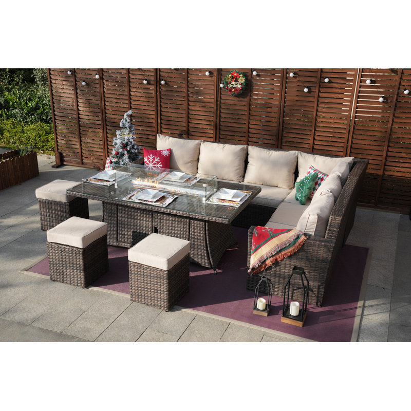 Ensemble de conversation modulaire en rotin avec coussins 8 pièces Cormier