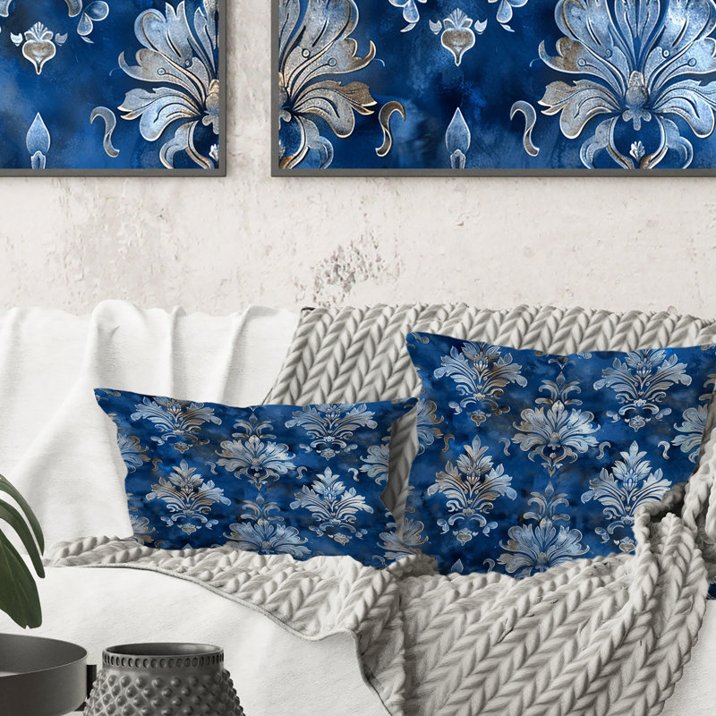 Coussin décoratif glamour à motif damassé glamour II, H 18 po x H 18 po