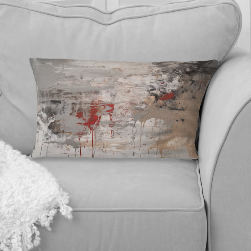 Fading Passion - abstrait en beige et rouge - Coussin décoratif avec peinture abstraite