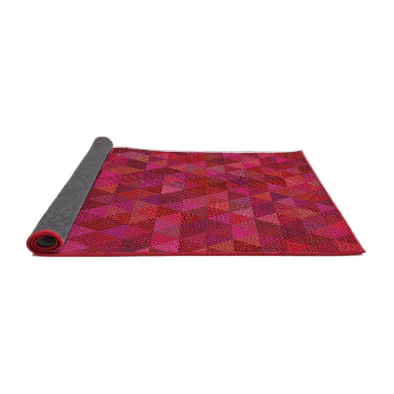 Tapis rouge/rose tissé à la machine, Carré 3 pi