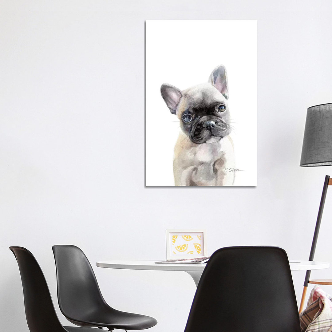 French Bulldog Puppy by Watercolor Luv - Wrapped Canvas Painting