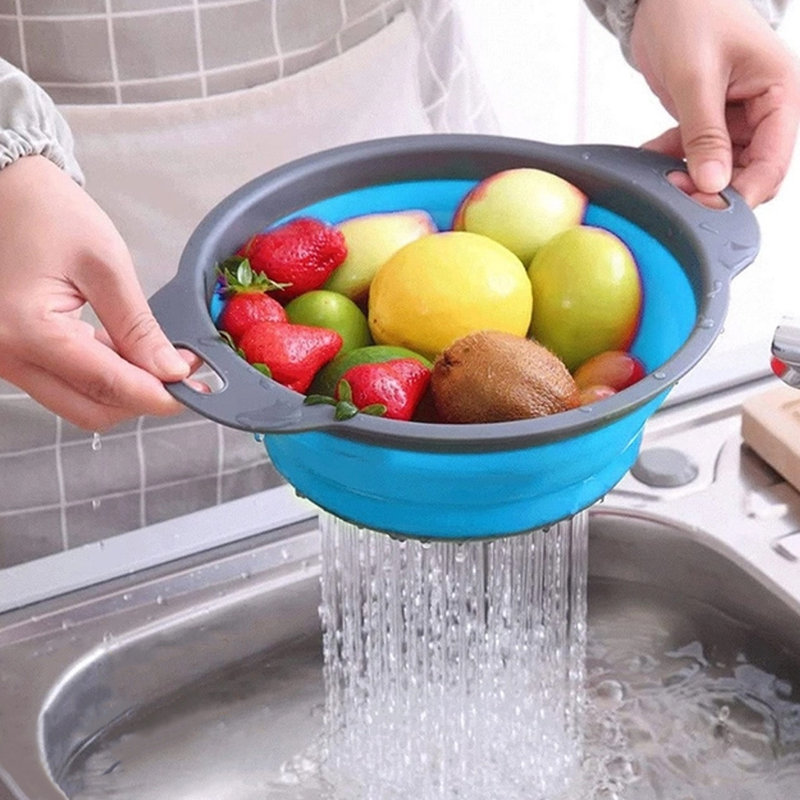 Belchers Collapsible Kitchen Silicone Colander Strainer Bowl, Blue