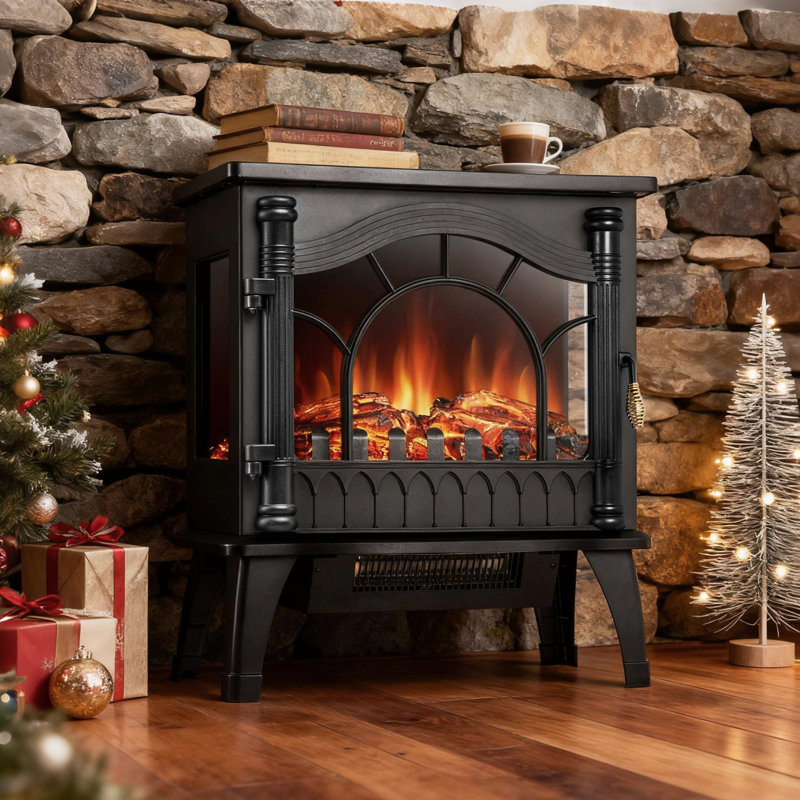 20" Electric Fireplace Stove - 180° 3-Sided Realistic Flames, 1000W/1500W Infrared Heater
