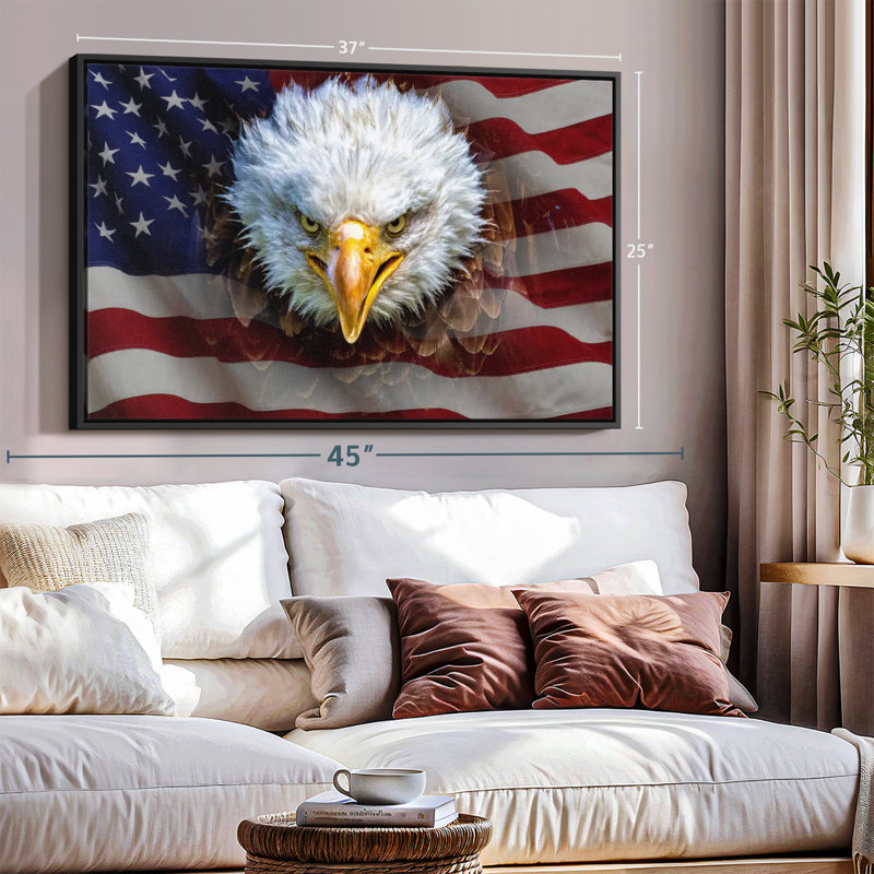 "Aigle à tête blanche sur un drapeau américain", H 25 po x l 37 po