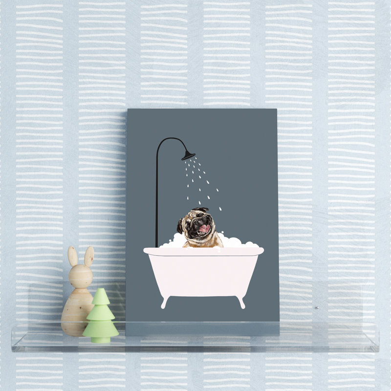 Laughing Pug Enjoying Bubble Bath by Big Nose Work - Single Picture Frame Print on Canvas, No Frame