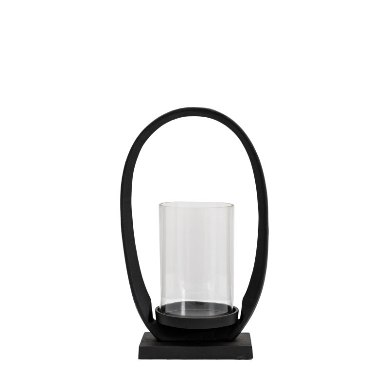 Aluminium / Glass Tabletop Lantern, 32.5cm H x 19.5cm W x 11cm D