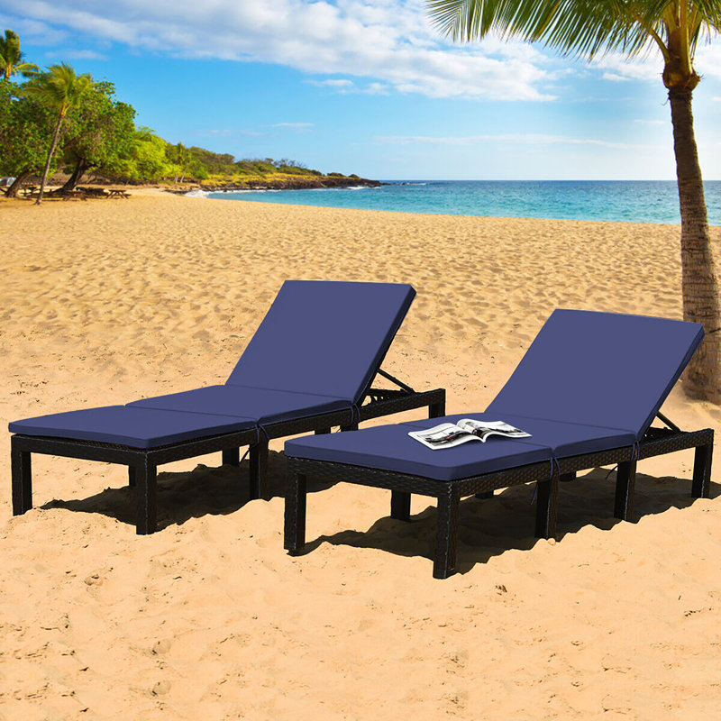 Drewe Outdoor Chaise Lounge , Cushion Included, Navy/White