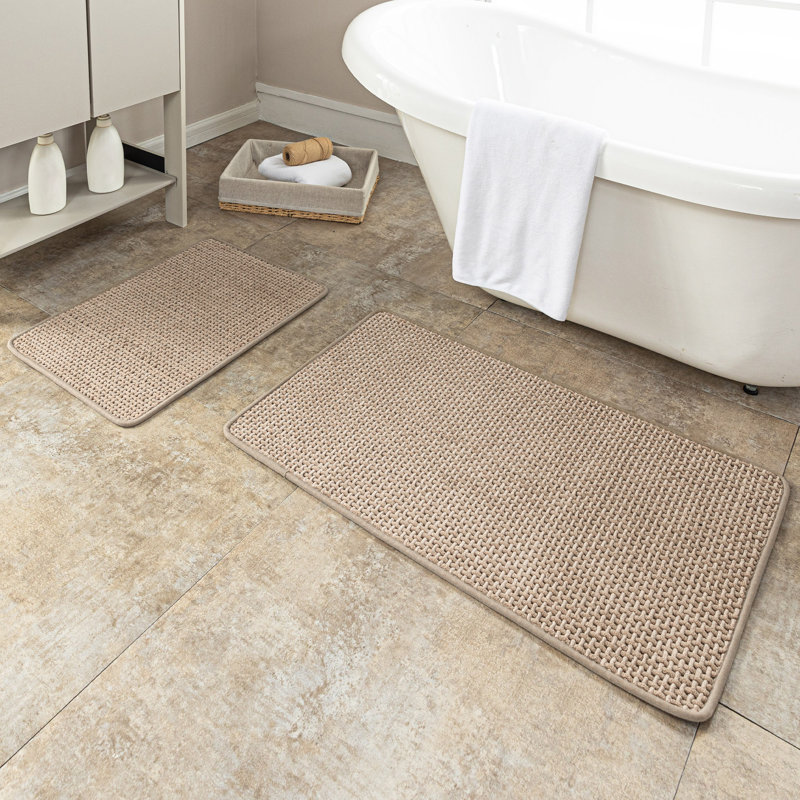 Ensemble de tapis de salle de bain ultra-mince en chenille, Beige, Ensemble de 2 - L 36 po x l 24 po, L 32 po x l 20 