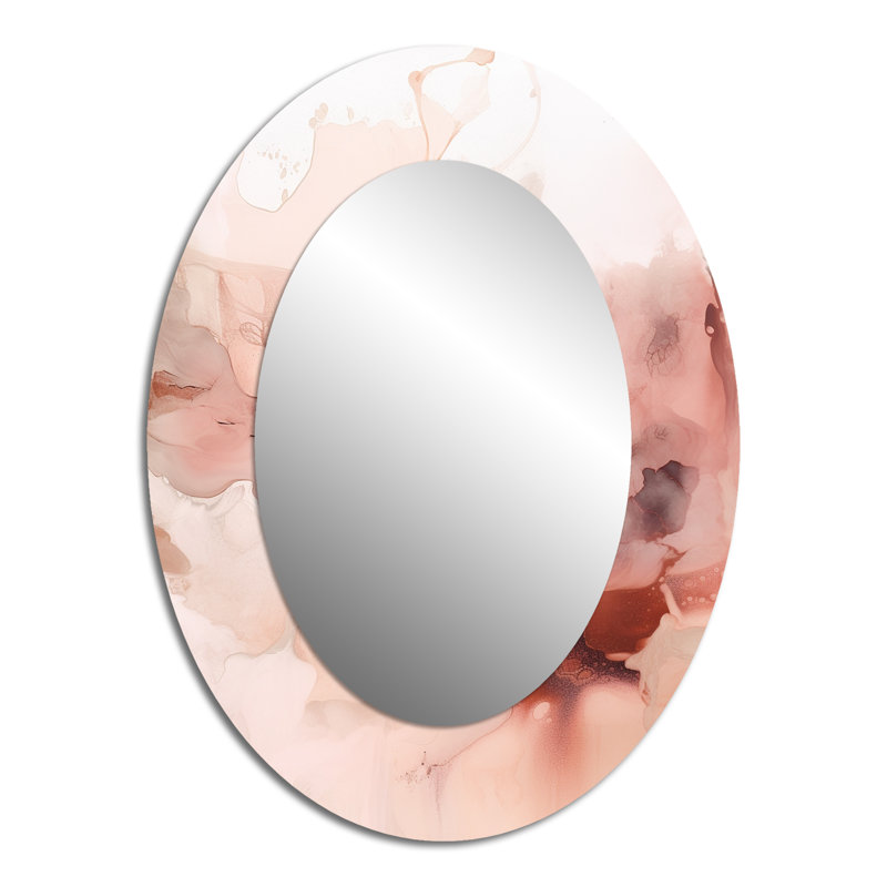 Marbre rose délicat abstrait II - Miroir décoratif abstrait ovale sur métal, 40 po x 30 po
