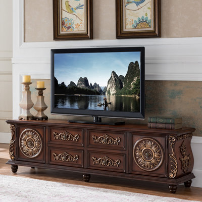Vintage Carved Solid Wood TV Cabinet Unfinished TV Stand for TVs up to 75"