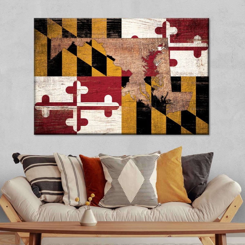 «State Map Over Maryland Flag», reproduction sur toile, H 8 po x l 12 po x P 1 po