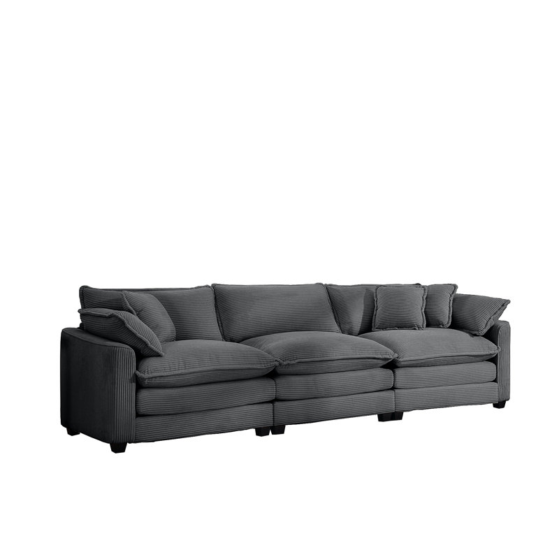 Canapé modulaire Mid-Century 3 places avec 2 accoudoirs et 3 coussins, Gris