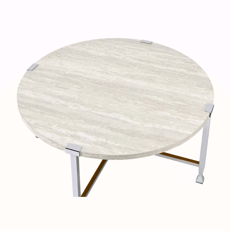 Table basse ronde en chêne blanc et chrome, H 18 po x L 36 po x l 36 po