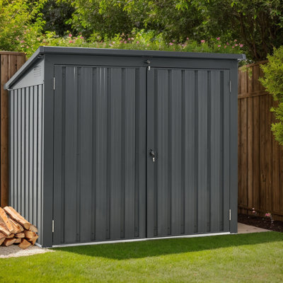 5 Ft. W X 3 Ft. D Outdoor Galvanized Steel Garbage Bin Shed，Metal Trash Can Storage，Lockable Shed