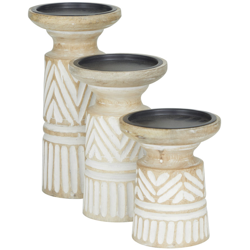 10.00'' H Wood Tabletop Candlestick, Light Brown