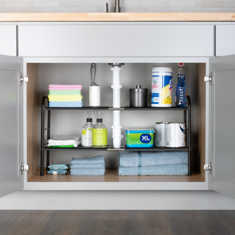 Black Adjustable 2-Tier Under Sink Organizer with Removable Panels