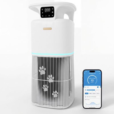 Large Room Pet Air Purifier, 269.3 CFM Air Cleaner Covers Up to 3700 Sq Ft, 4-Stage H13 HEPA Filtration, Smart App & Auto Air Quality Sensor, Quiet 23dB Sleep Mode for Pet Dander & Odors